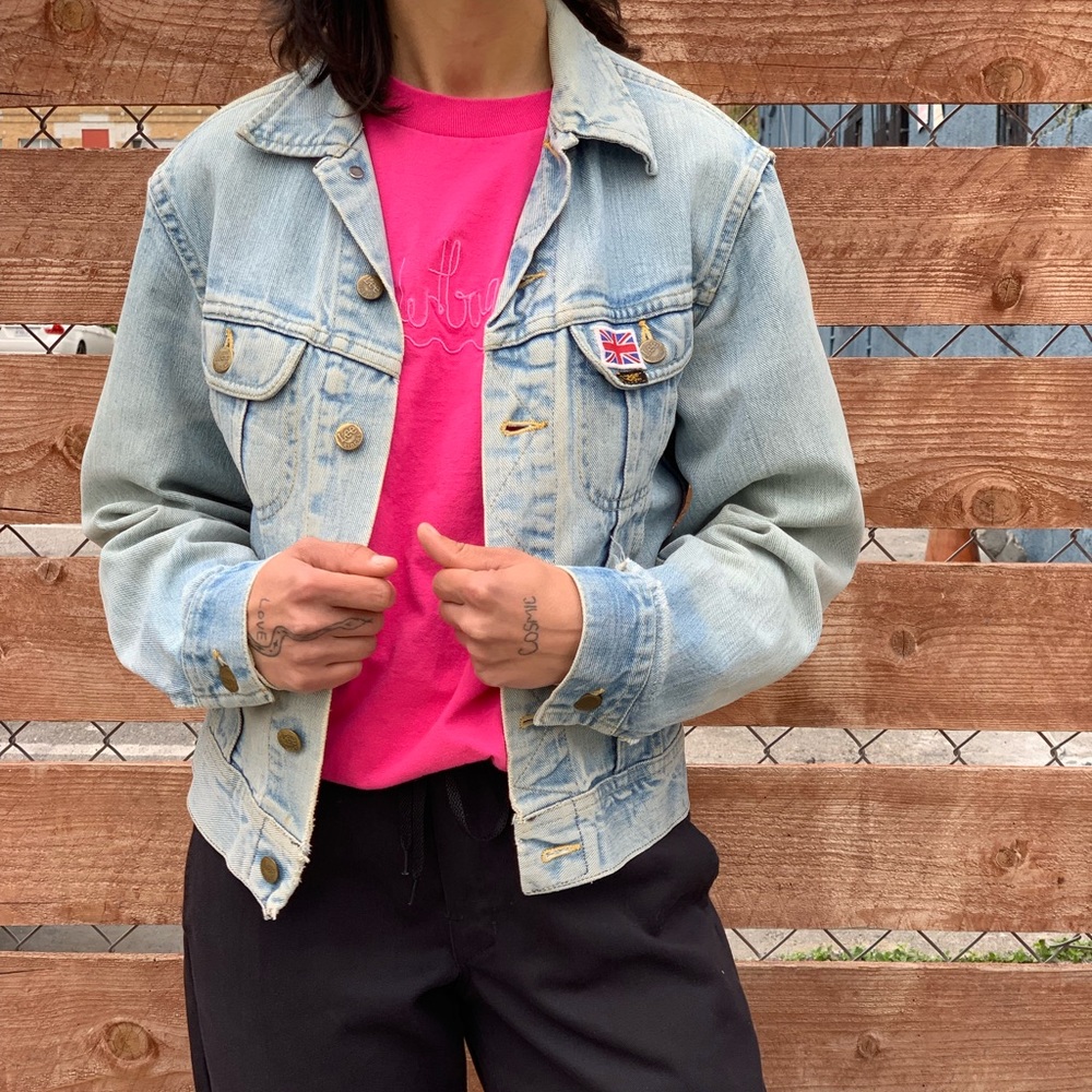 Vintage jean jacket with UK flag patch